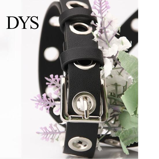 Durable Women Belt With Simple Design Thin Pants Metal Buckle Faux Leather Hollow Circle Waistband Adjustable Length Multi Holes Jeans