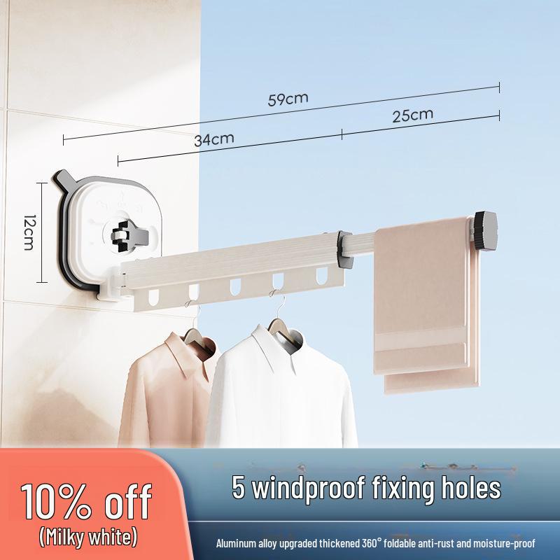 "Punch-Free Suction Cup Folding Clothes Rack - Telescopic Invisible Balcony Rod"