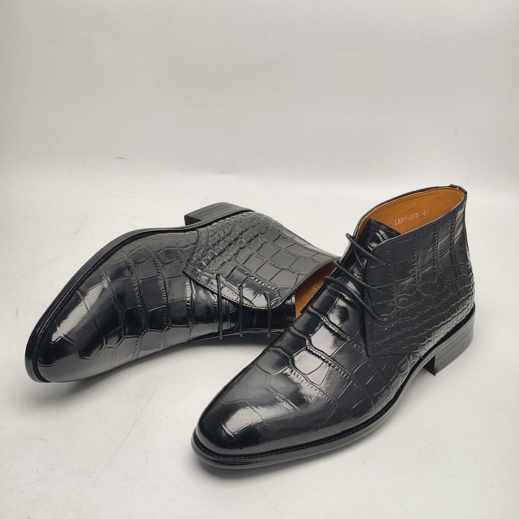 Fashion Popular Mens' Ankle Leather Shoes Lace-up Luxury Boots Safety Formal Fashion Designer Shoes Black & Green Big Size Boots For Man