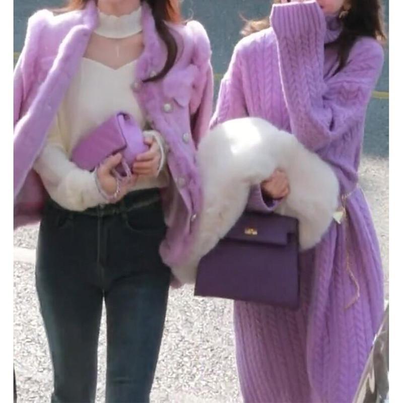 Purple French Twist Knitted Dress Base Sweater Dress Women