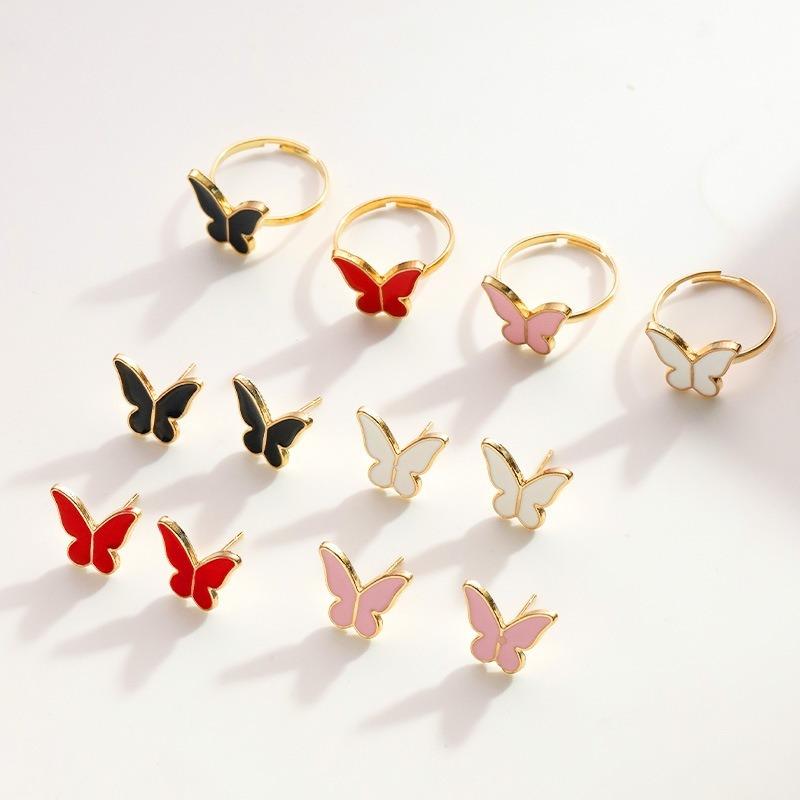 Fashion European American Style Butterfly Enamel Jewelry Four Piece Set For Women
