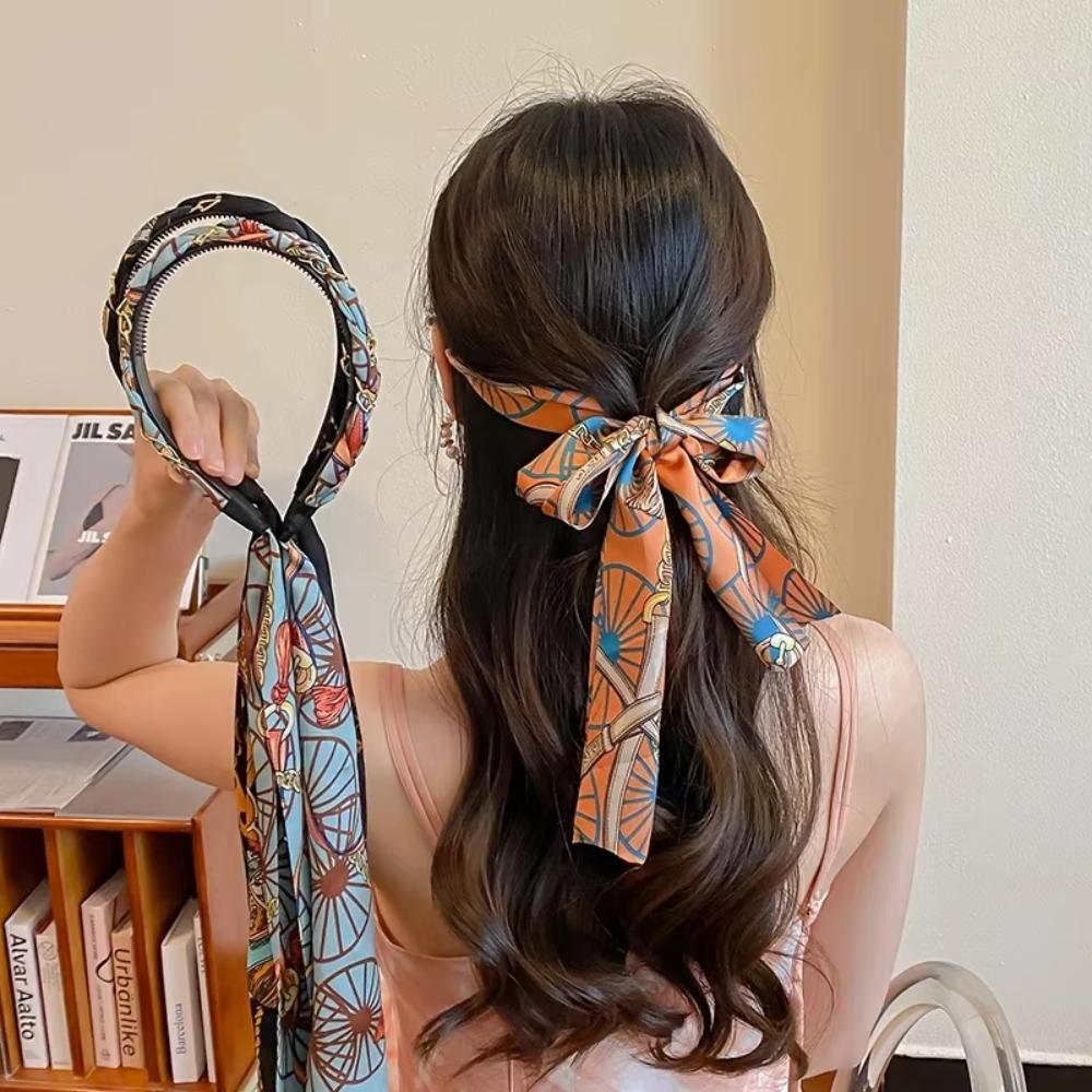 Adjustable Bow Ribbon Hairband Floral Print Hair Hoop Fashion Hair Bands  Boho Hair Accessory