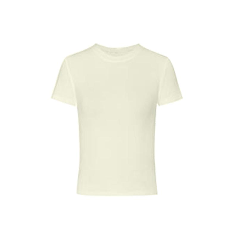 Slim Short-sleeved T-shirt White Summer Hot Girl Top Round Neck Straight Shoulder Women French Elastic Slim Inside and Outside