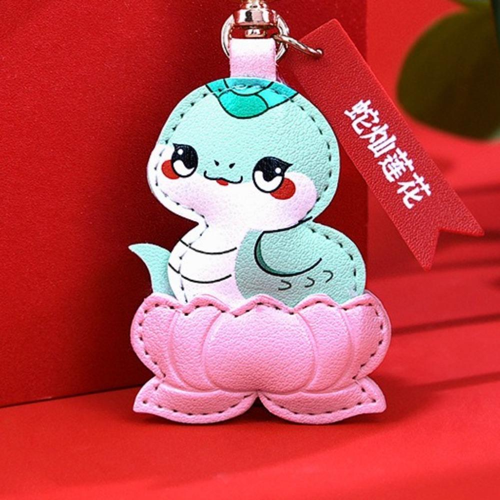 Frühlingsfest Cartoon Lotus Anhänger Viel Glück Neujahr Schlüsselanhänger Niedliche Schlange Schlüsselanhänger Ornament