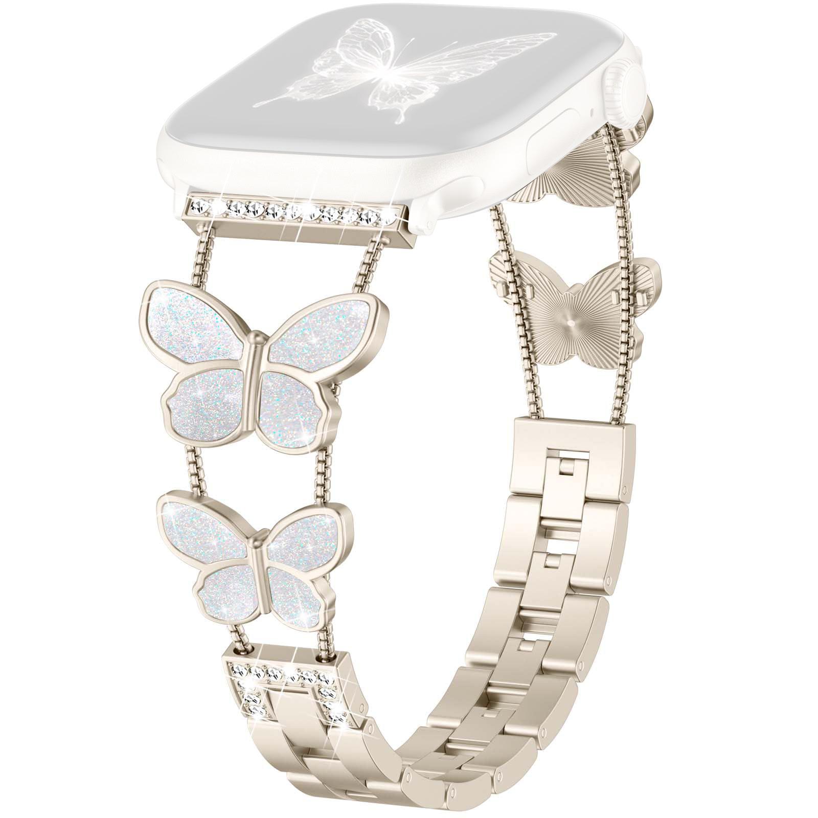 

Ремінці з цинкового сплаву для Apple Watch 10 Ultra 9 8 7 SE 6 5 4 3 2 1 46 мм 49 мм 45 мм 44 мм 42 мм Ремінець-ланцюжок з подвійною застібкою-метеликом Starlight/Glitter