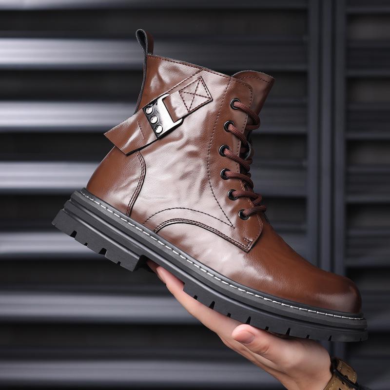 

Winter men s cotton shoes Martin boots men s genuine leather cowhide velvet warm men s boots versatile trendy boots tooling boots 44