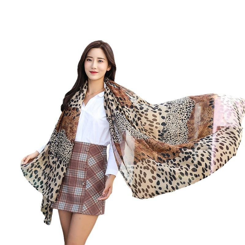 Women's Versatile Silk Leopard Print Scarf - Elegant, Fashionable Dual-Use Shawl for Autumn/Winter