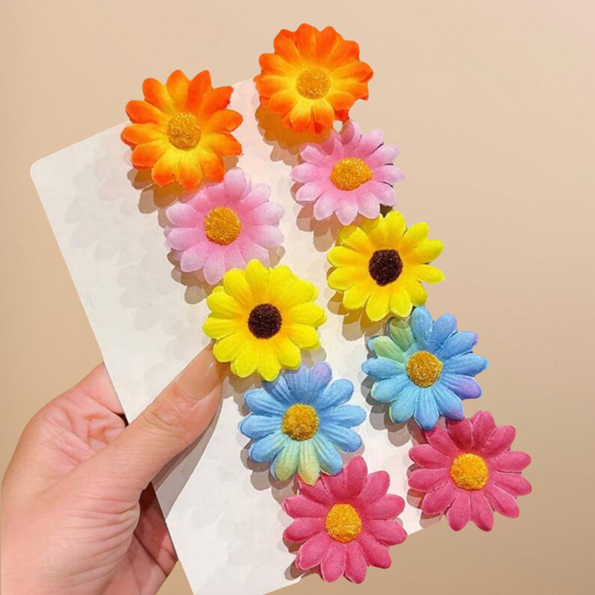 

10pcs Sweet Lovely Sunflower Clip Fresh Playful Side Hair Clip Decoration Beach Vacation Party Performance Hair Accessories