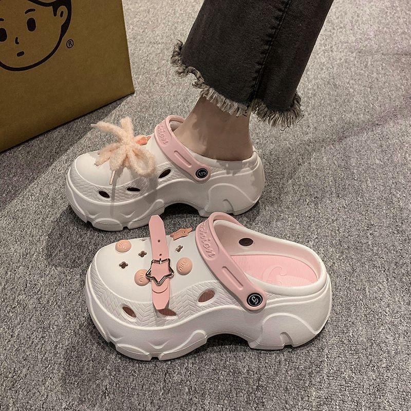 Cute bag head cool slippers women's summer wear 2025 new fashionable versatile beach non-slip thick-soled hole shoes