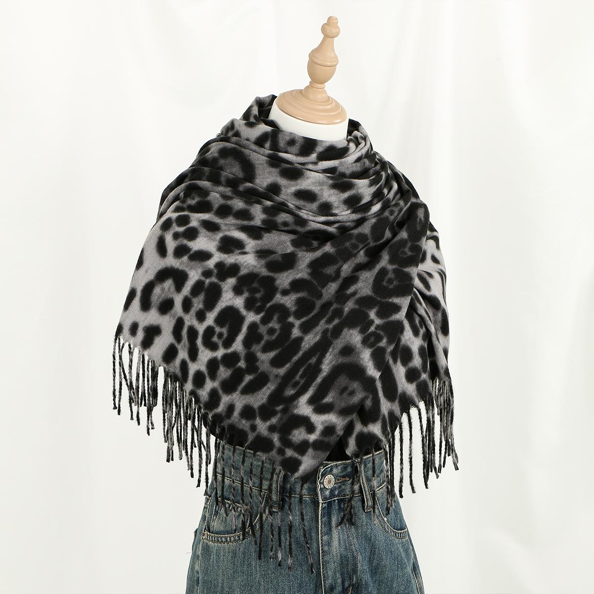 241G Leopard Pashmina Tassels Shawl Scarf For Woman Man Autumn Winter Warm Scarves Fashion Long Wrap Solid Cashmere Like Mulffer