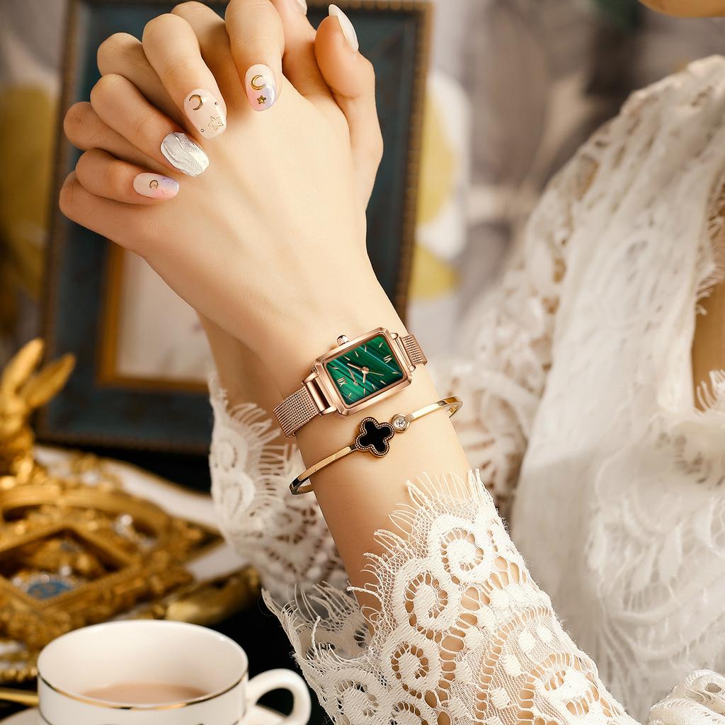 Small Green Watch Certification Imported Square Women'S Watch Mesh Belt Quartz Watch Customization