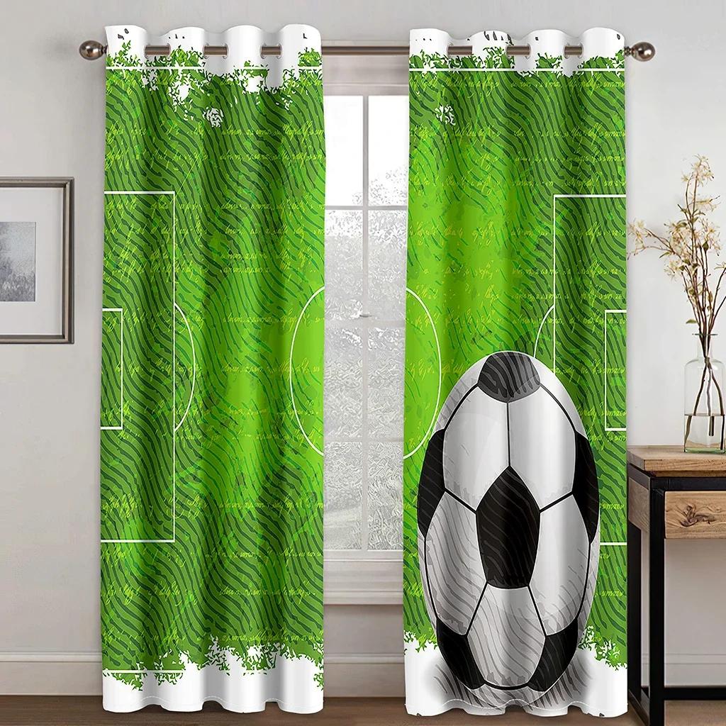 Red White Blue Flag Soccer Curtains Balls Football Design 3D Window Curtains for Living Room Window Treatment Drapes