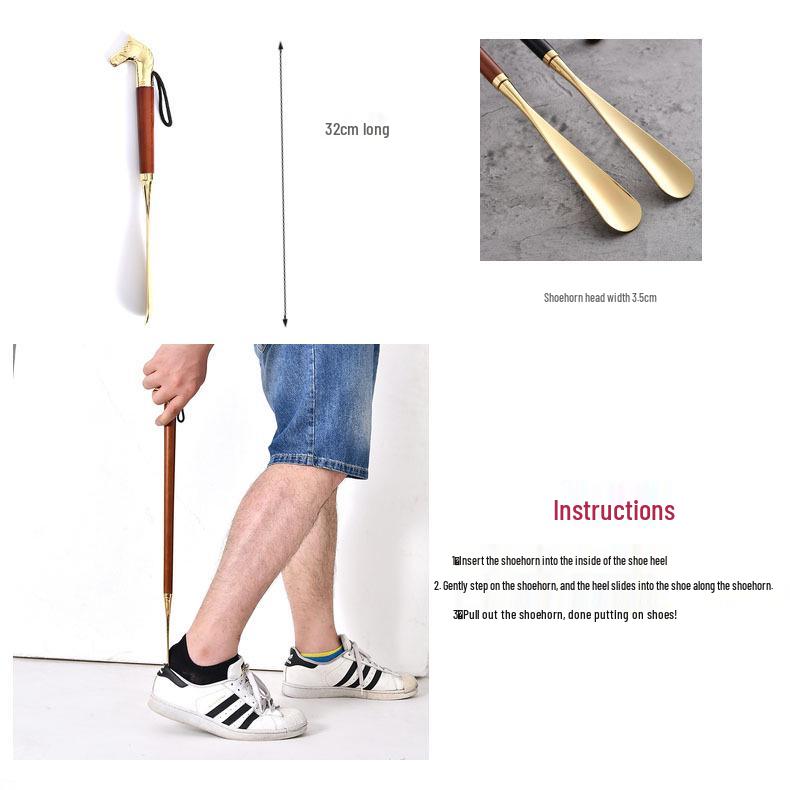 Metal Shoehorn with Lanyard: 32 Cm Horse Head Long Handle for Easy Shoe Lifting
