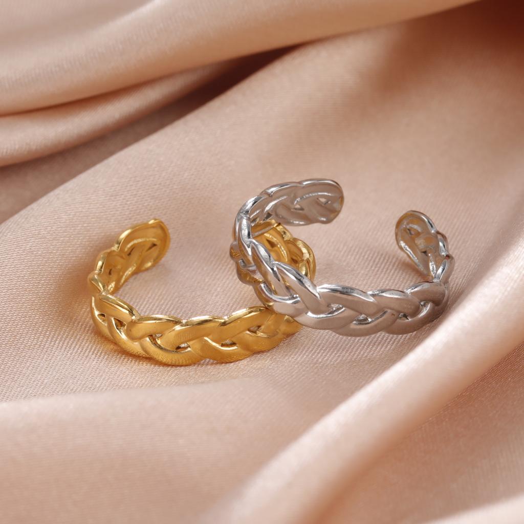 Stainless Steel Braid Twist Open Ring Women Gold Wedding Band Rings Kpop Party Jewelry Gift for Friends Lover