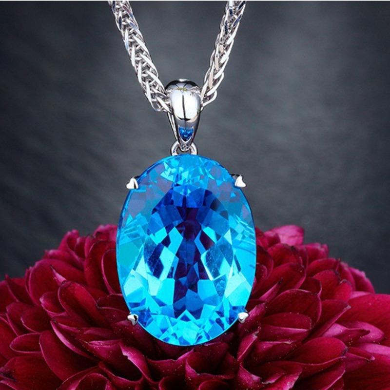 BELLA BOX New Luxury High-end Oval Blue Drop Shaped Large Pendant Women's Fashion Clavicle Chain Fine High Grade Jewelry