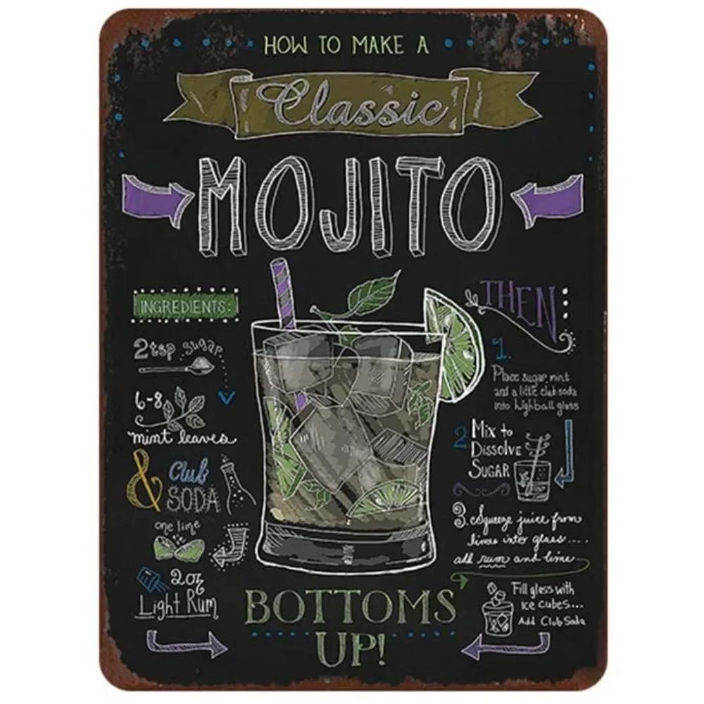 Sinal de Lata de Metal para Menu de Coquetéis Retro Guia para Amantes de Mixologia Bar Pub Corrente de Ferro Pendurador Decoração Bebida Alcoólica Pôster Rústico