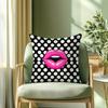 1Pc Trendy Hot Pink Lips Pillow Cover, 2D Double-Sided Print Polyester Pillowcase, Y2K Polka Dot Decor, Cool Gift For Teens & Gi
