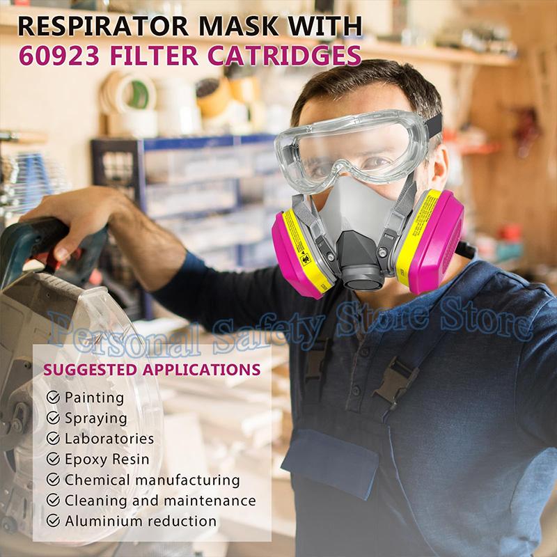 Maschera Respiratoria 6200 per Respiratore Facciale Semimaschera Chimica con Filtro 60923 per Vapori Organici Polvere di Resina Epossidica Pittura