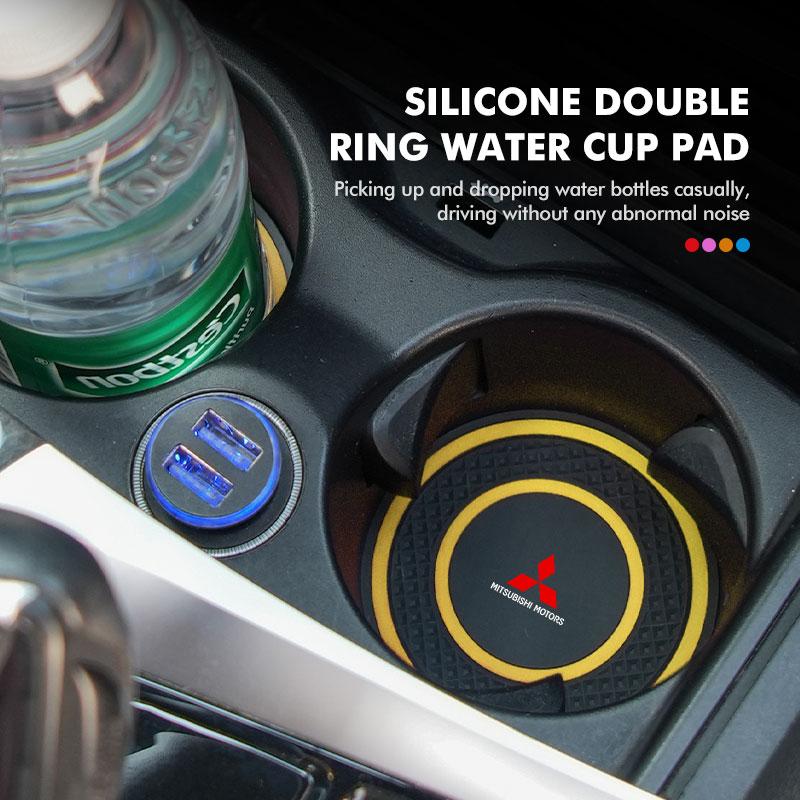 dnsh2 For Mitsubishi 2pcs Car Interior Coaster Non-Slip Water Cup Mat Waterproof Pad Lancer ASX Pajero Mirage Attrage Xpander
