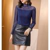High Collar Mesh Bottoming Shirt for Women Spring and Autumn New Style Long-sleeved Lace Top