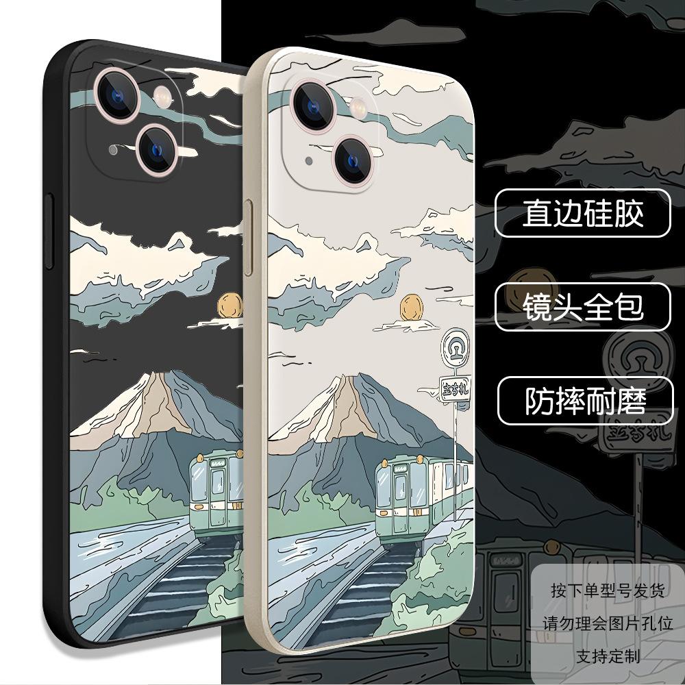 Oil painting under the moon train is suitable for iphone15promax Apple 17 mobile phone case 13 fine hole anti-drop 16 Japanese 11