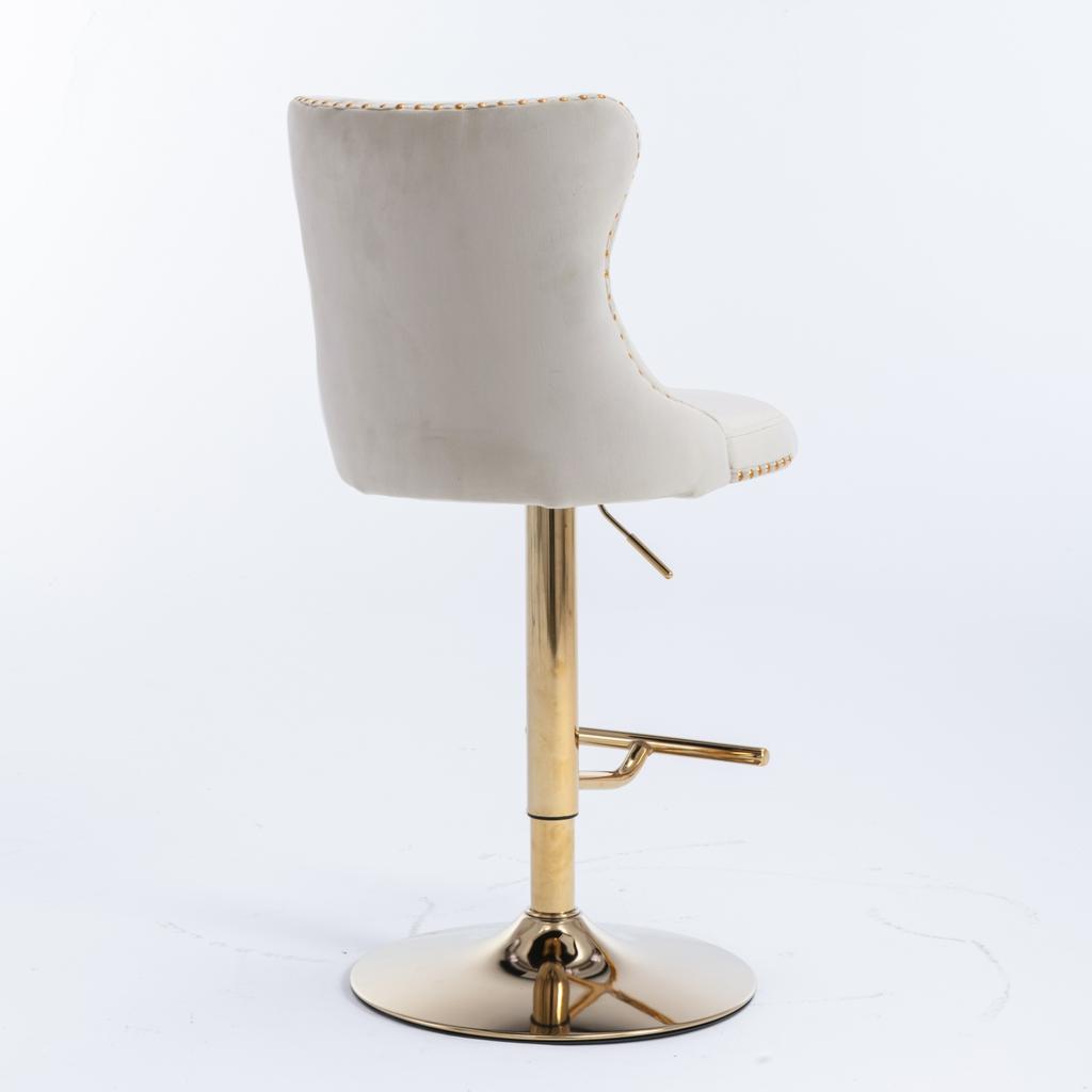 Velvet Swivel Bar Stools, Height 25-33 Inches, Tufted Button Back, Gold Nailhead Trim, Gold Base, for Kitchen Island Home Pub Cafe, Beige, DE1912BG