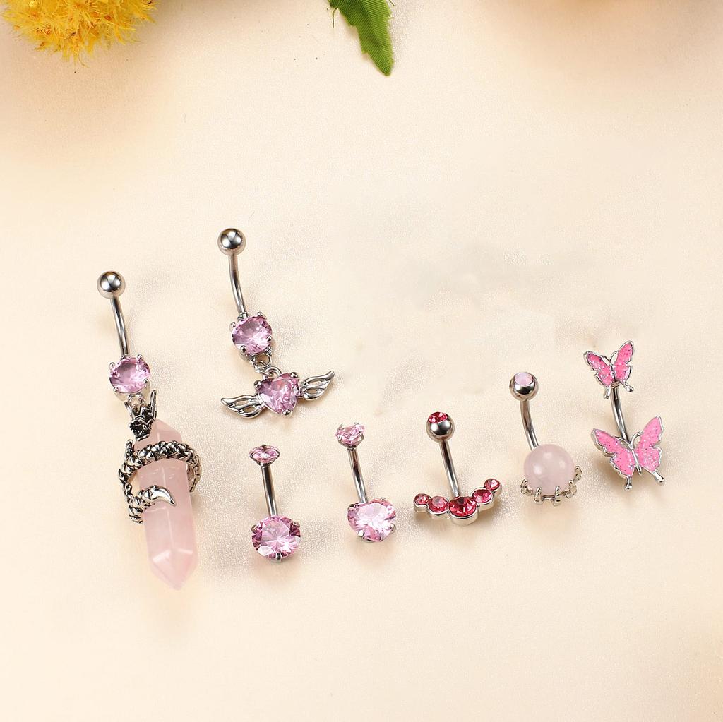 1CS Belly Button Rings Surgical Stainless Steel Belly Piercing 14G Cute Pink CZ Dangle Belly Rings Piercing Jewelry for Women