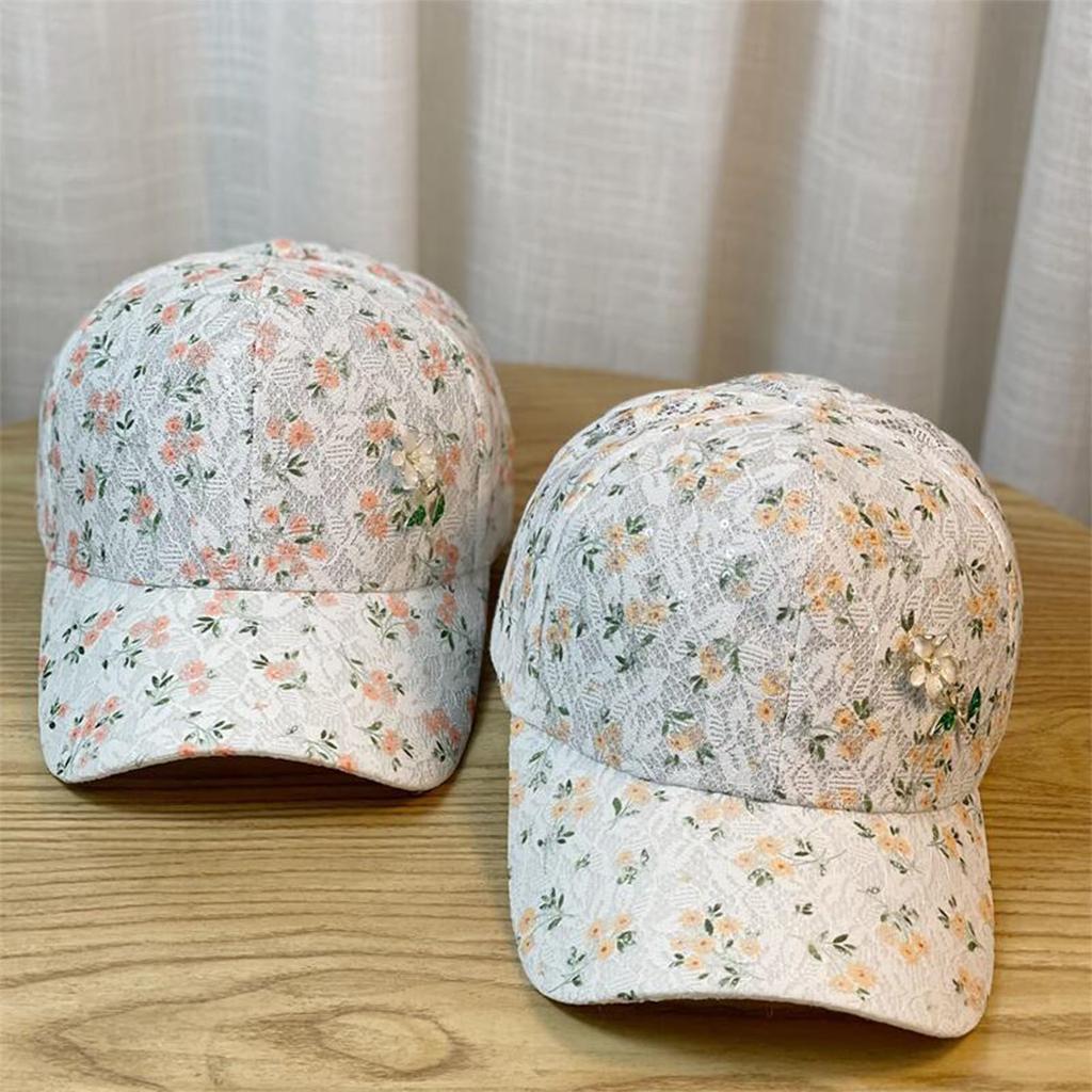 Travel Gathering Lace Hat with Lace Floral Outdoor Sports Sunproof Baseball Hat Girl Adjust Head Size Fishing Hiking Hat