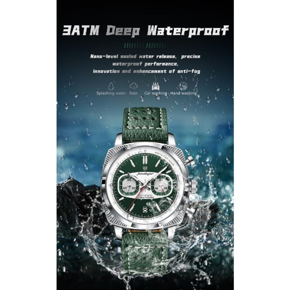 POEDAGAR Original Fashion Men Clock Luminous Waterproof Chronograph Date Watch for Man Luxury Leather Quartz Watches Reloj