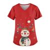 Ladies' Fashionable V-neck Pocket Short Sleeved Christmas Tree Printed Caregiver Uniform