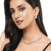 Rhodium-Plated Silver Toned Pear Shaped American Diamond Studded Necklace with Earrings Jewellery Set with Girls and Women
