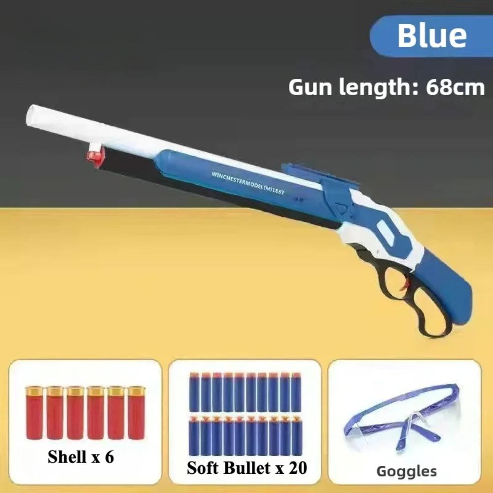 

Игрушечный пистолет M1887 Winchester с мягкими пулями, выбрасывающий гильзы, бластер, пластиковая ручная модель-запускатель для детей и взрослых синий