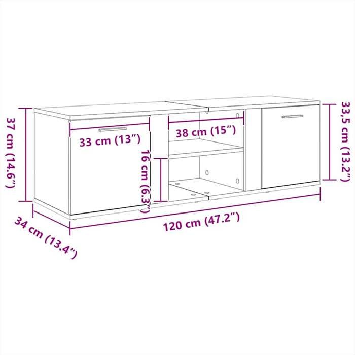VidaXL Meuble TV chêne artisanal 120x34x37 cm bois d'ingénierie, support TV, armoire média, armoire hifi, unité TV, meuble 855975