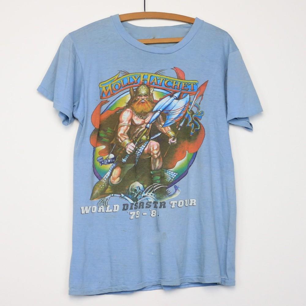 Vintage MOLLY HATCHET Band Tour Cotton Light Blue Unisex Full Size Shirt SE169 Unisex T-Shirt XL