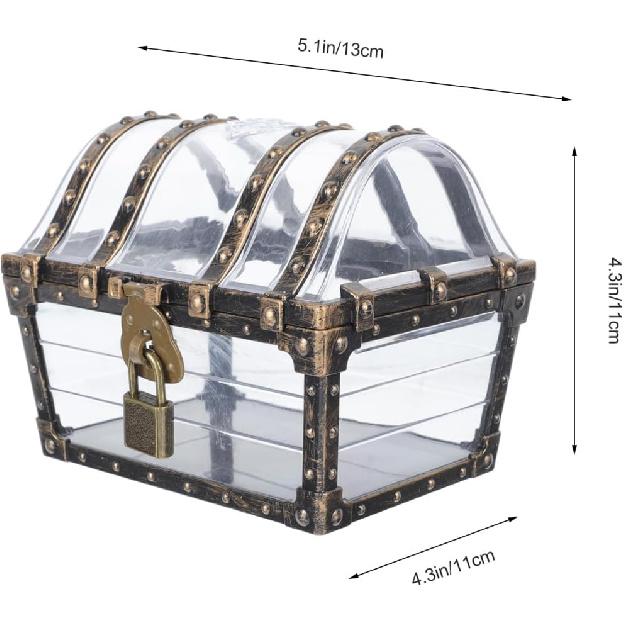Pirate Treasure Chest for Kids Toy:Transparent Pirate Treasure Chest Toy Box with Lock and Key, Retro Plastic Storage Box for Prizes