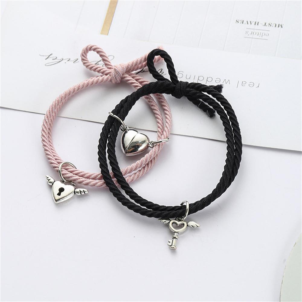 2Pcs Magnetic Bracelets for Women Men Heart Key Lock Pendant Charm Lovers Matching Bracelet Braided Hand Rope Friendship Jewelry