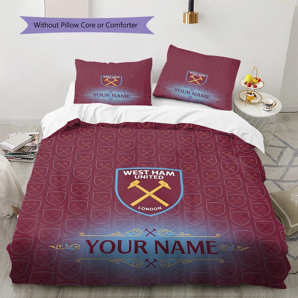 Custom Name West Ham United Pattern Bedding Quilt Set Home Decoration Gift (1 * duvet cover + 2 * pillowcase without core)