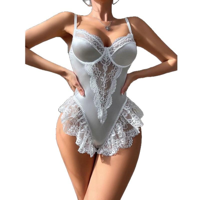 Sexy Lace Patchwork Waist-Shaping Backless Bodysuit with Hidden Button Closure