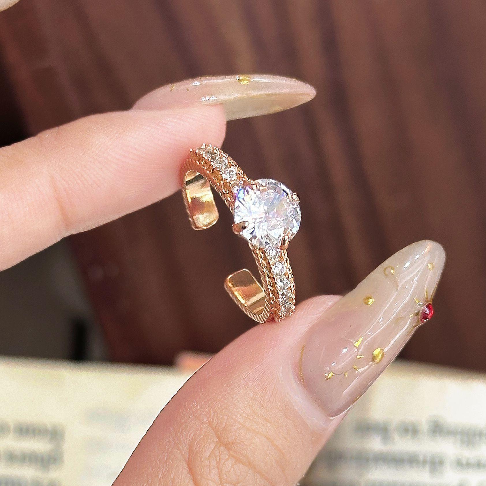 ins wind slightly set zircon ring ring, gold-plated adjustable opening ring.