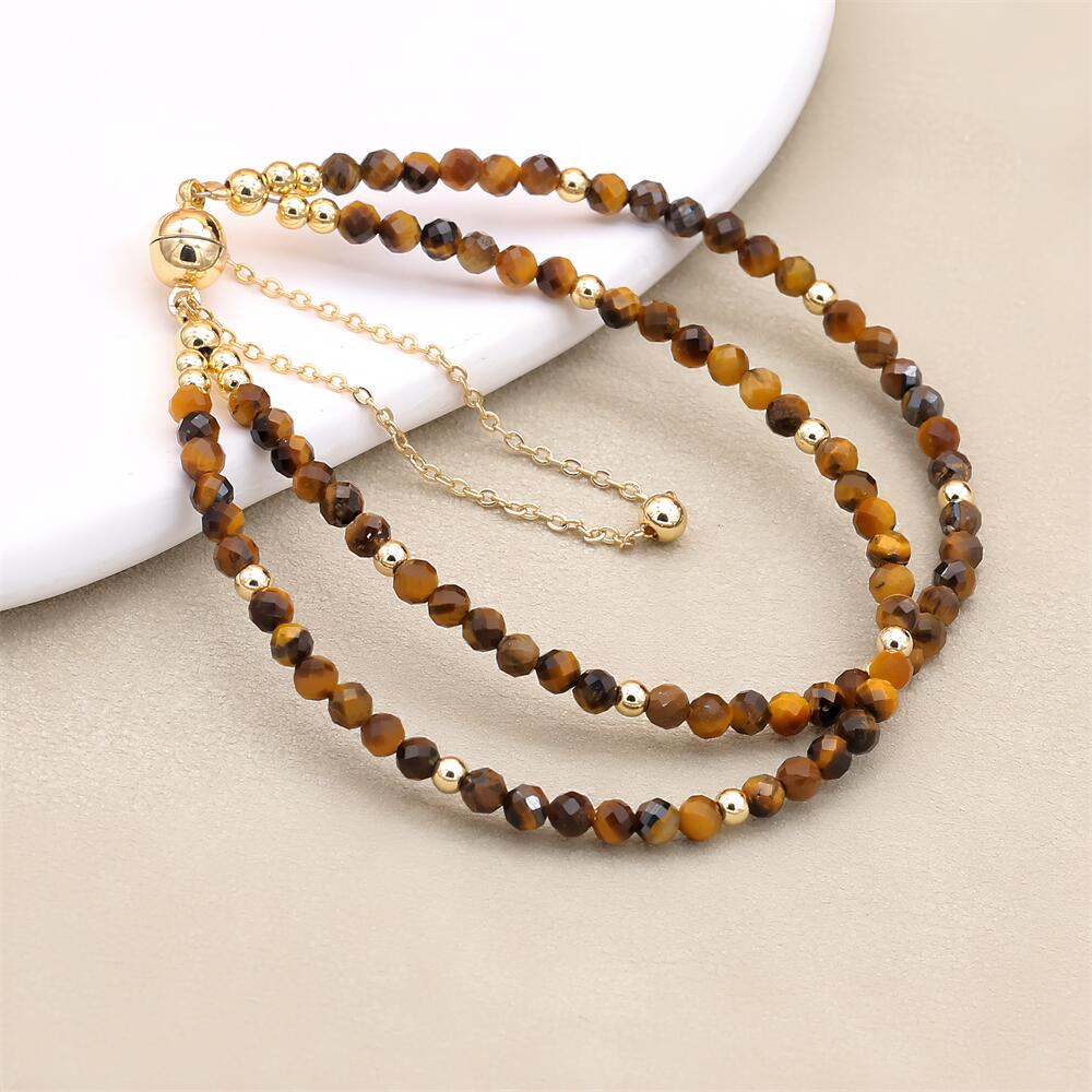 3MM Double Layered Tiger Eye Stone Beads Magnetic Charm Bracelets Elegant Bohemian Strand Bracelet Women Fashion Jewelry