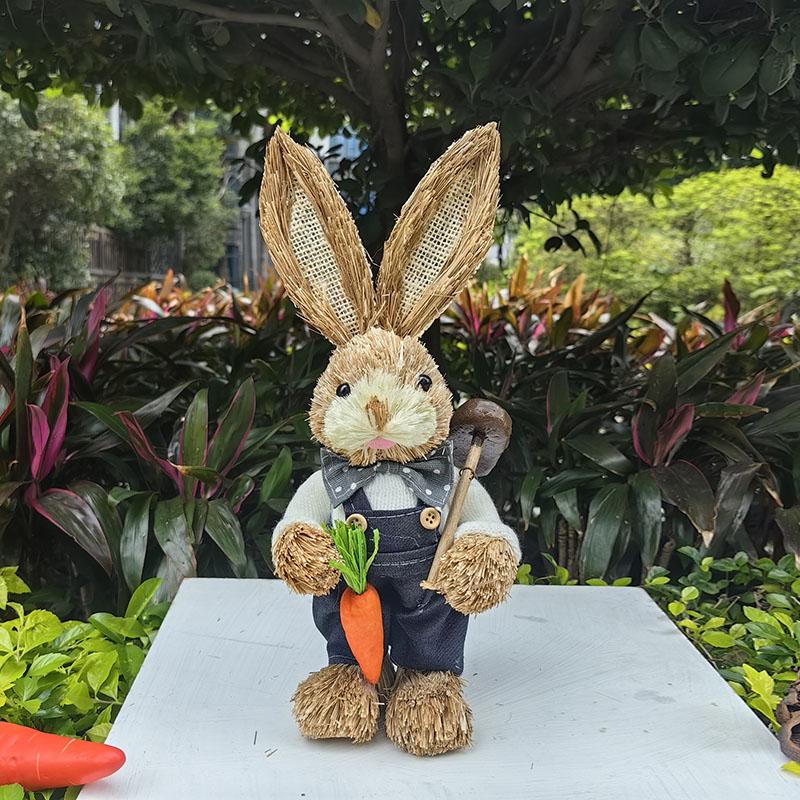 Cute 35Cm Straw Rabbit Woven Rabbit Garden Statue Rabbit Handicraft Home Decor – New Year And Easter Decorations Ornament