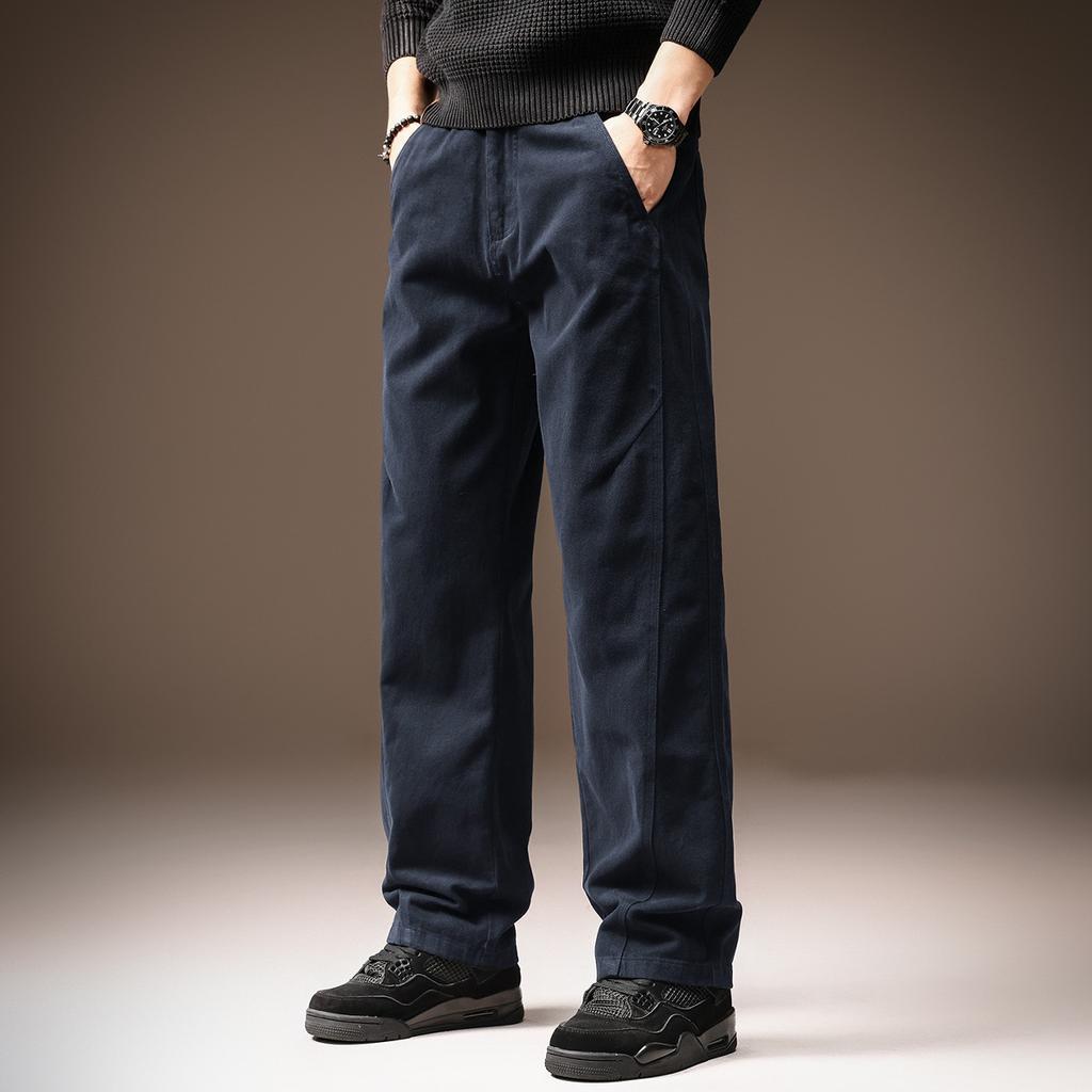 High-end Pure Cotton Tapered Casual Pants for Men, New Autumn Drape American Vintage Loose Loose Straight-leg Pants for Men