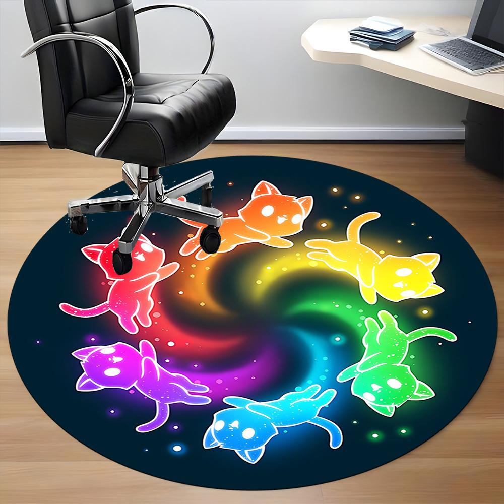 1pc Rainbow Cats Office Round Area Rug, Under Office Chairs Bedroom Living Room Home Decor, Room Deco, Available in Various Sizes 203