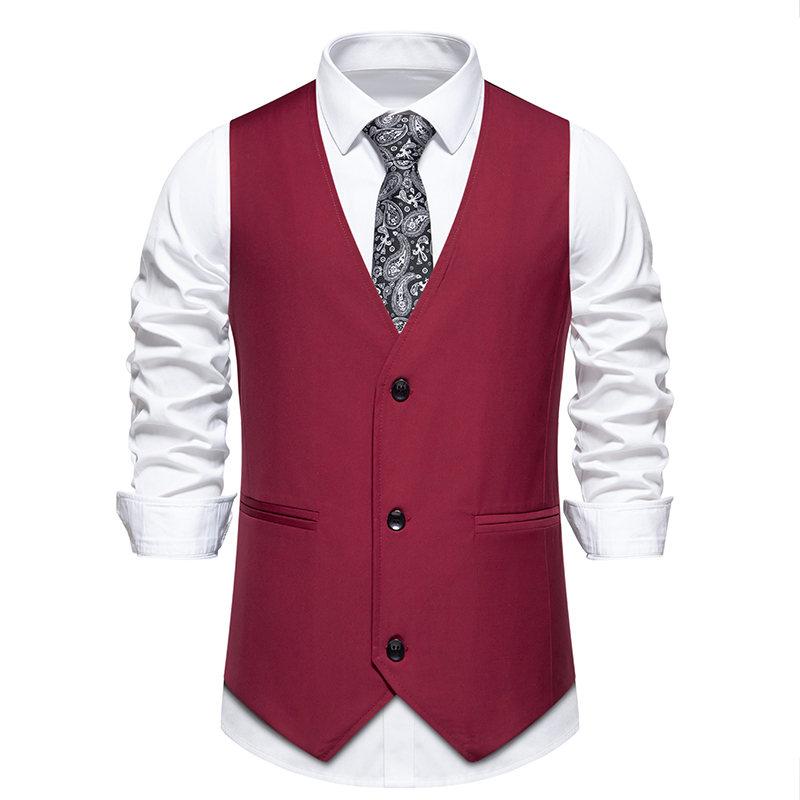 

Spring Retro Men s Solid V Neck Vest British Casual Vintage Gentleman Waistcoat Fashion Suit for Party Bar Banquet XXL винний