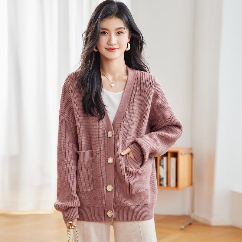 Women's V-Neck Drop Shoulder Wool Blend Cardigan