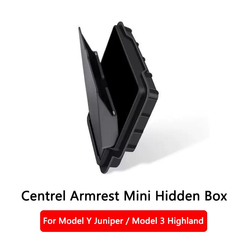 Für Tesla Model Y Juniper Model 3 Highland Mittelkonsolen-Organizer Armlehne Versteckte Aufbewahrungsbox vorne und hinten Untere Silikonmatte