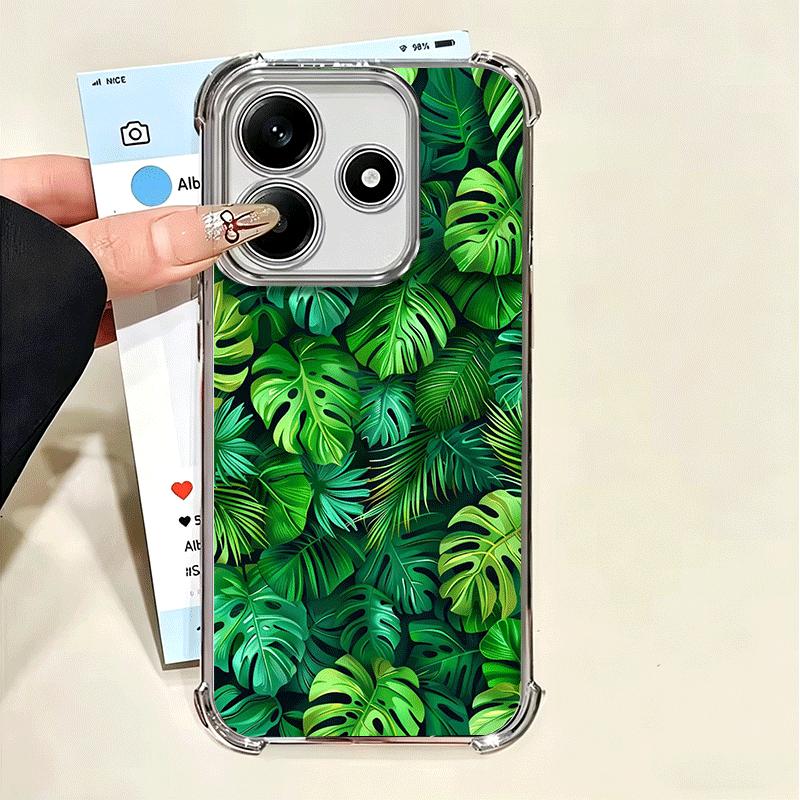 Summer Plants Green Leaf Plating Phone Case For Xiaomi Poco X5 X6 X7 X8 Pro Max F8 Ultra F7 M8 M7 M5S Redmi 15C 15 14C 13C 13 X3