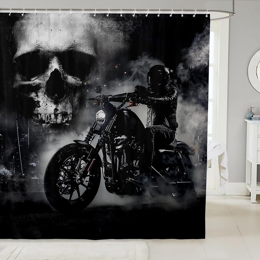 Blu-ray Drum Kit Decorative Home Bathroom Shower Curtain Black Bathroom Decoration Hook Waterproof, 180x180cm