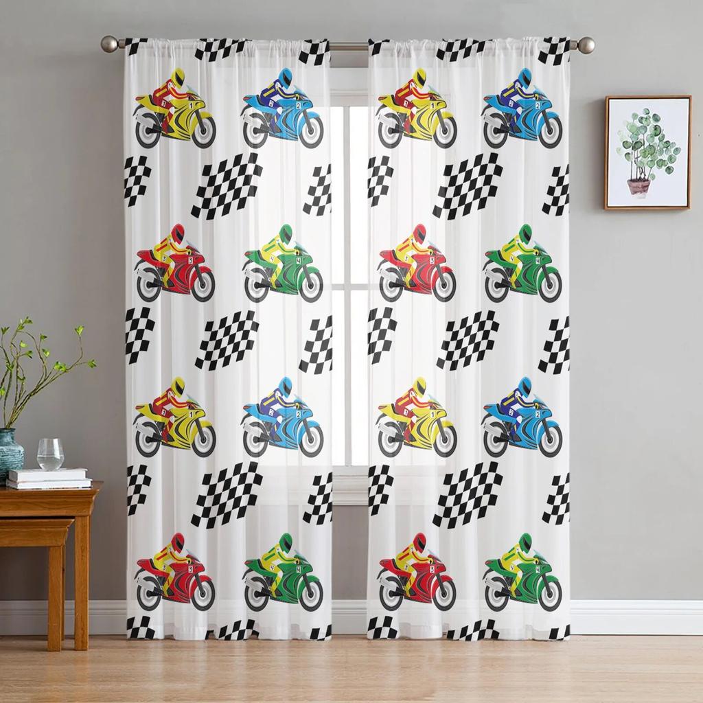 Motocykl Transport Okna Zasłony Salon Tiulowe Zasłony Wystrój Kuchni Dzieci Pokój Zasłony Obróbka Okna