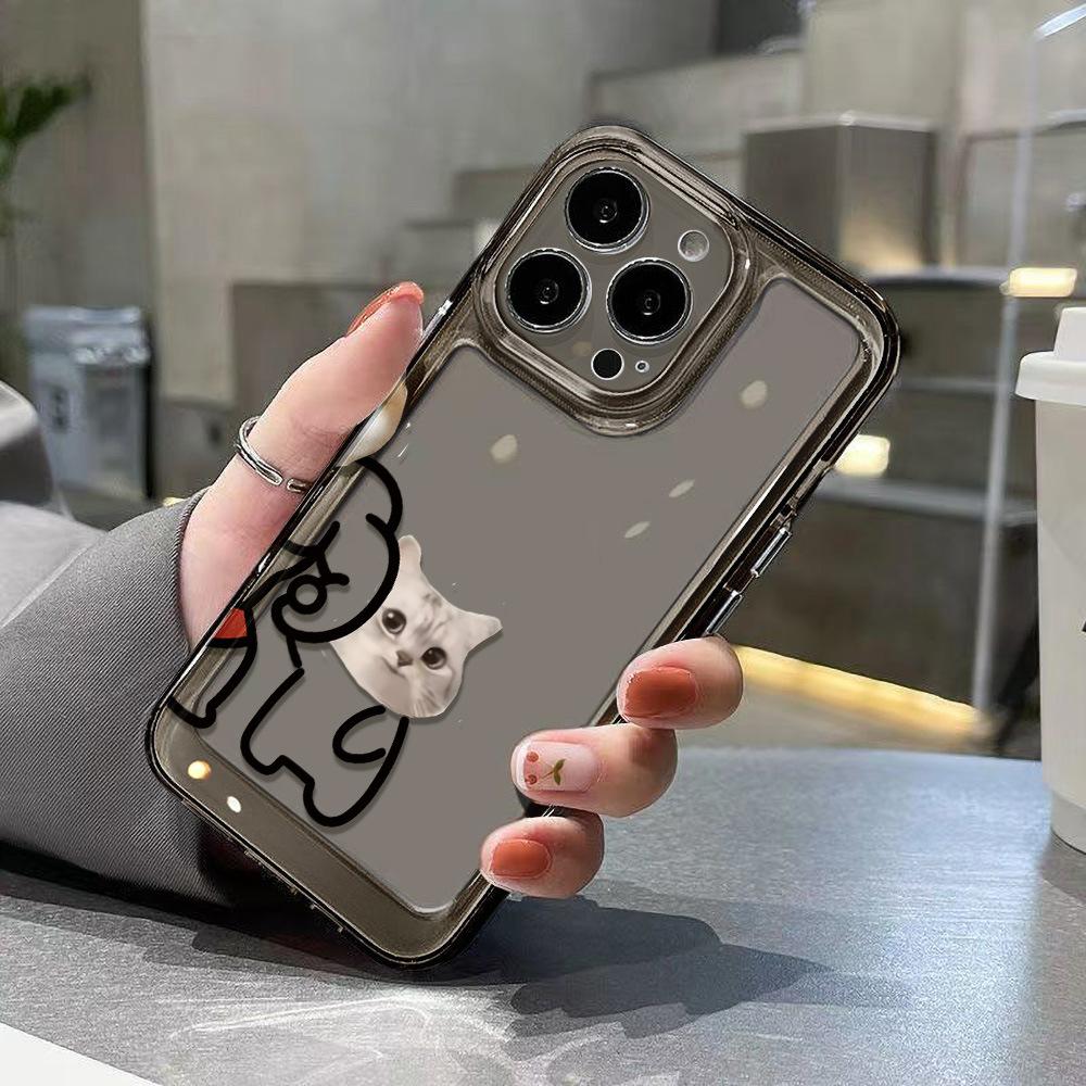 Simple and Funny Line Cat Is Suitable for iPhone17promax Mobile Phone Case Apple 16 Transparent 14/13 Fine Hole 15.